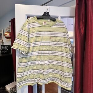 Levi's Men's Striped Short Sleeve Tee - Lime, White, and Black